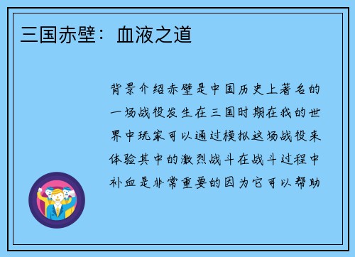 三国赤壁：血液之道